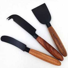 wooden handle black color blade cheese knife set