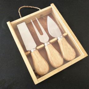 3pcs cheese knife set with wood box package for gift