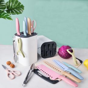 8 pieces wheat straw knife set  kitchen knife chef knife food bread fruit knife gift kitchen storage knife holder