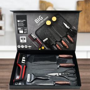 7pcs kitchen knife set with cutting board and sharpener