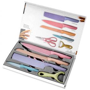 6pcs wheat straw kitchen knife set with customized package