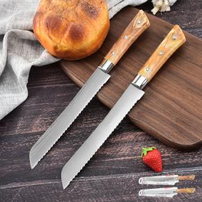 wooden pattern plastic handle bread knife