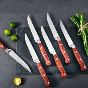 6pcs pakka wood handle steak knife set