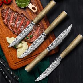 damascus steel steak knife with olive wood handle