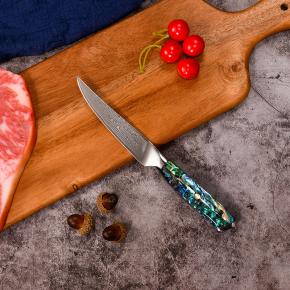 damascus steel steak knife with abalone handle