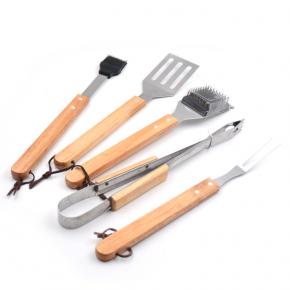 5pcs barbecue tool set with wooden handle