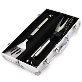 3pcs barbecue tool set with portable aluminum box