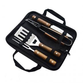 4pcs wooden handle barbecue tool set with portable bag