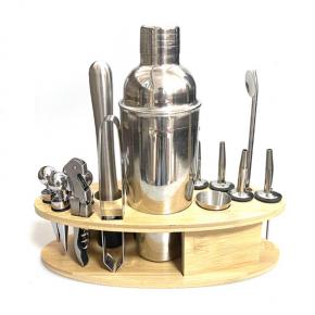 bar tool set with wooden base