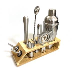 bar tool set with wooden car base