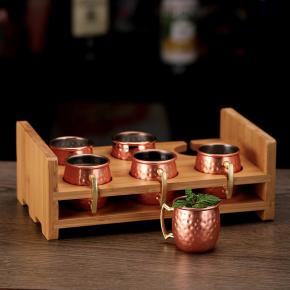 bar cup set with wooden base