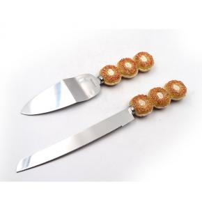 2pcs cake server set with characteristic handle