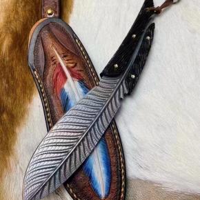 Hunting Knife Damascus Fixed Blade Knife With Shiro Wood Handle And Leather Sheath 