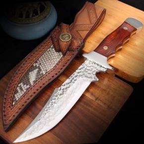 Hunting Knife Damascus Blade Desert Ironwood Handle Survival Knife With Leather Sheath Outdoor Camping