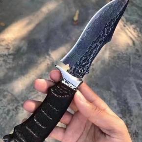 Hunting Knife Damascus Blade Rosewood Handle Survival Knife With Leather Sheath Outdoor Camping