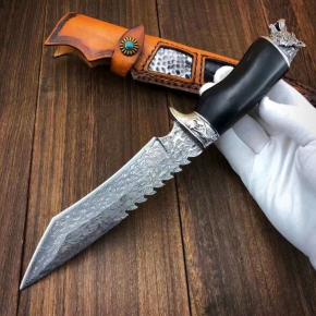 Hunting Knife Supplier Damascus Blade Rosewood Handle Survival Knife With Leather Sheath And Bamboo Box Outdoor Camping