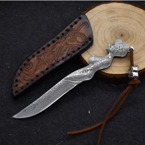 Hunting Knife Supplier Damascus Fixed Blade Survival Knife With Leather Sheath Outdoor Camping