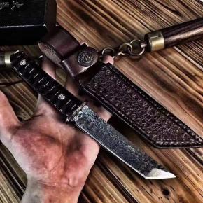 Hunting Knife Supplier Damascus Blade Rosewood Handle Survival Knife With Leather Sheath Outdoor Camping