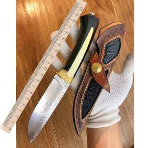 Hunting Knife Supplier Damascus Blade Rosewood And Bufallo Bone Handle Survival Knife With Leather Sheath Outdoor Camping