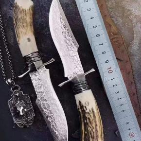 Hunting Knife Factory Damascus Blade Antler Handle Survival Knife With Leather Sheath Outdoor Camping