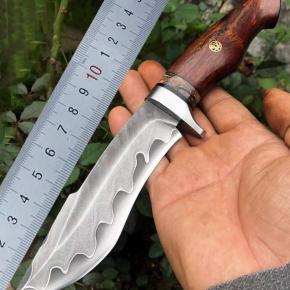 Hunting Knife Factory Damascus Blade Desert Ironwood Handle Survival Knife With Leather Sheath Outdoor Camping