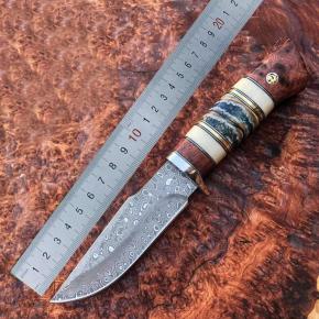 Hunting Knife Factory Imported Damascus Blade Rosewood And Mammoth Teeth Fossil Handle Survival Knife With Leather Sheath Outdoor 