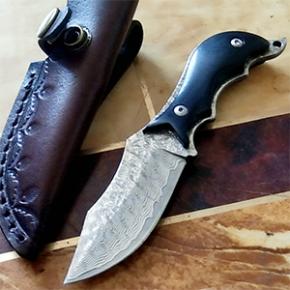 Damascus Blade Rosewood Handle Survival Hunting Knife With Leather Sheath Outdoor 