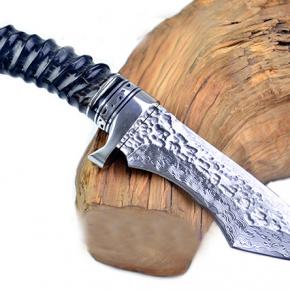 Damascus Blade Antler Handle Survival Hunting Knife With Leather Sheath Outdoor 