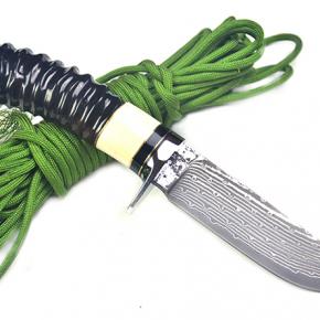 Damascus Blade Antler And Bafallo Horn Handle Survival Hunting Knife With Leather Sheath Outdoor 