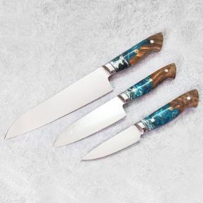3pcs Damascus Blade Burr Wood Handle Kitchen Knife Set  - 副本
