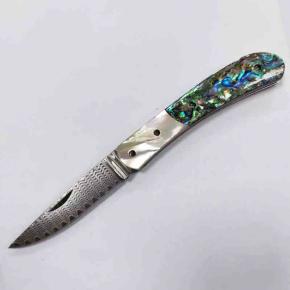 Folding Knife With Damascus Blade Abalone Handle 