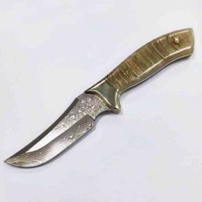 New Arrivals Hunting Knife Damascus Fixed Blade Antler Handle Knife With Leather Sheath  