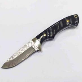 New Arrivals Hunting Knife Damascus Fixed Blade Baffalo Bone Handle Knife With Leather Sheath   