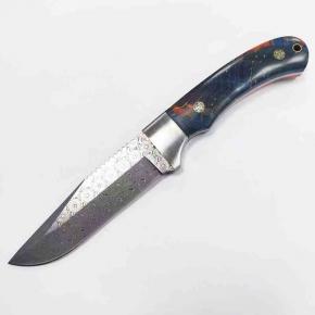 Hunting Knife Fixed Blade Stablized Wood Handle Knife With Leather Sheath   
