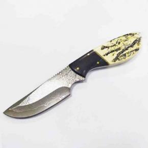 New Arrivals Hunting Knife Damascus Fixed Blade Baffalo Bone Handle Knife With Leather Sheath 