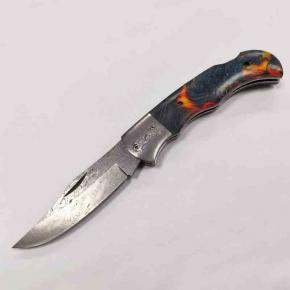 Folding Knife With Damascus Blade Stablized Wood Handle