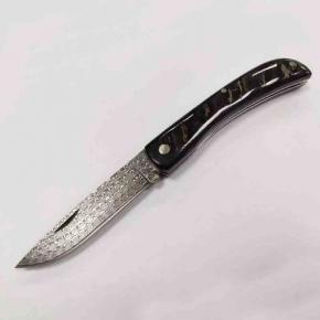 Folding Knife With Damascus Blade Baffalo Bone Handle  