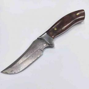 Hunting Knife Damascus Fixed Blade Rosewood Handle Knife With Leather Sheath   